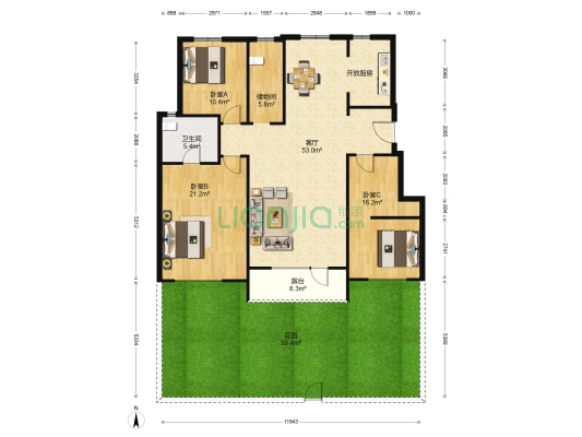 新希望璞石墅 3室1厅1卫 134平方