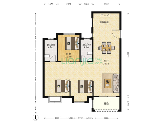 农联家园北区 1室1厅2卫 130平方
