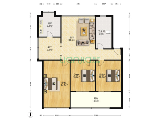 襄阳市供电公司高庄生活区 3室2厅1卫 157平方