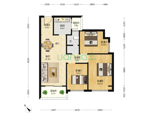 创佳金色峰景 3室1厅1卫 96平方