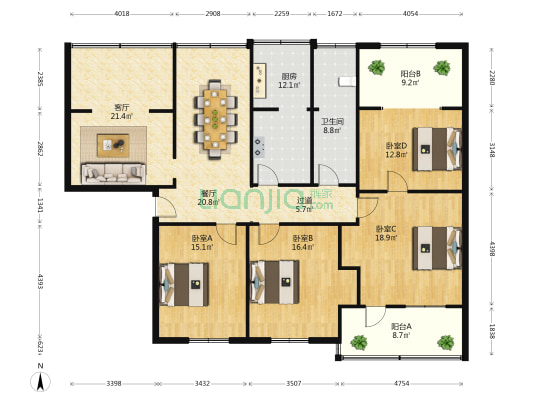 财政厅家属院 4室2厅1卫 169平方