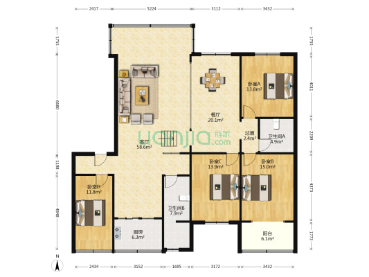 金沙桥街5号 4室2厅2卫 166平方