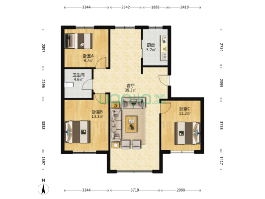 吴中姑苏院 3室1厅1卫 108平方