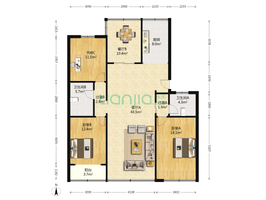 香粉弄 3室2厅2卫 134平方