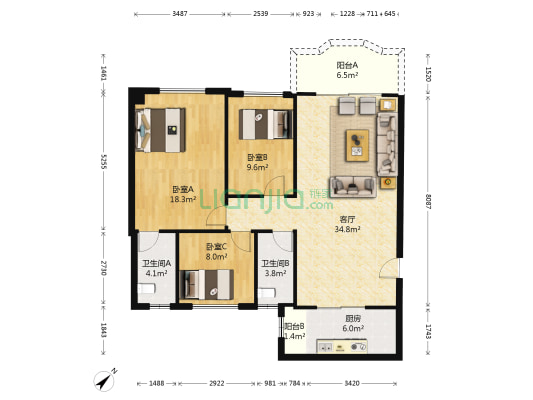 金辉名居 3室1厅2卫 103平方