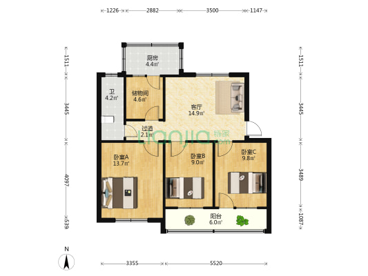 许昌市第三高级中学家属院 3室1厅1卫 78平方
