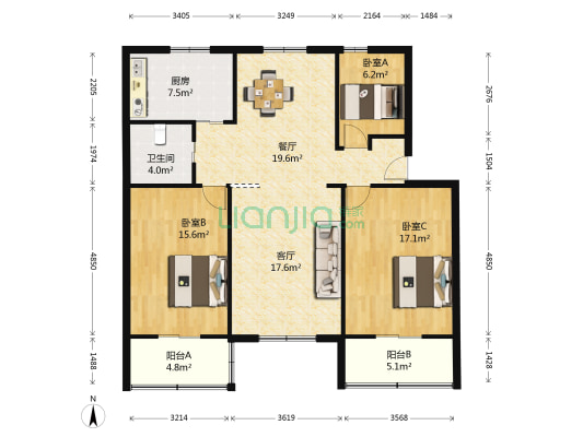 国医街71号 3室2厅1卫 105平方