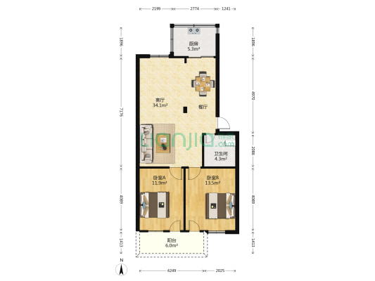 中国银行宿舍(省体湖前) 2室1厅1卫 89平方