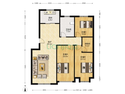 尚德名都 3室1厅1卫 118平方