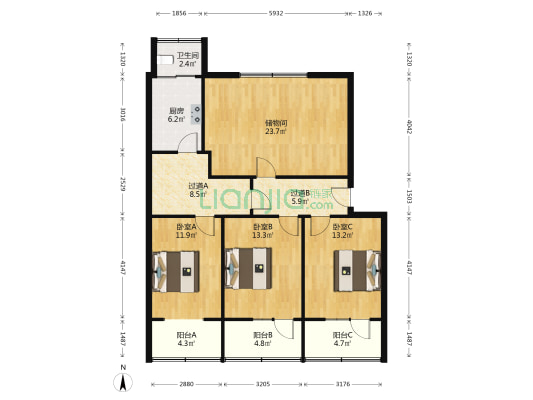 沁河花苑 3室0厅1卫 110平方