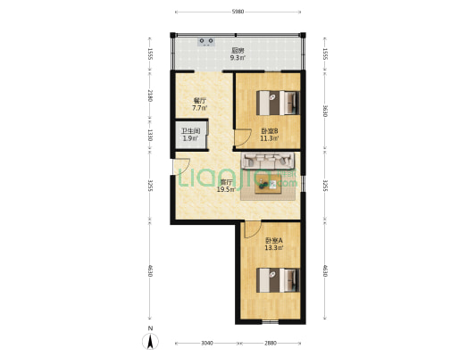 中医学院家属楼 2室2厅1卫 74平方