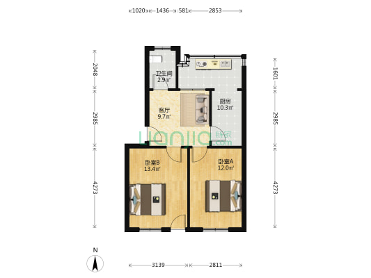 南关街4号院 2室1厅1卫 63平方