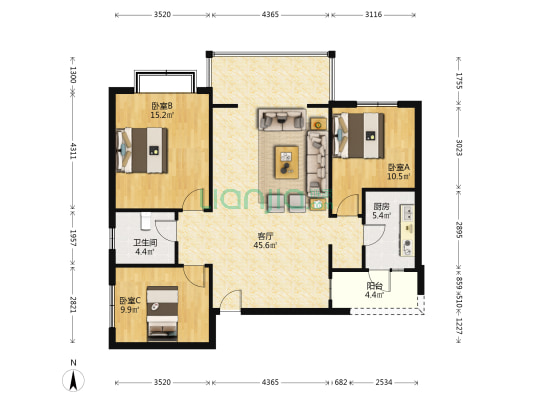 佳苑社区二期 3室1厅1卫 108平方