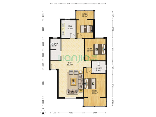 金叶苑 3室1厅2卫 118平方