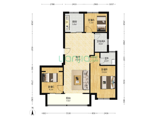 万科熙望 3室1厅2卫 111平方