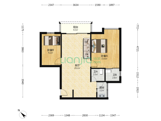 怡骏豪庭 2室1厅2卫 89平方