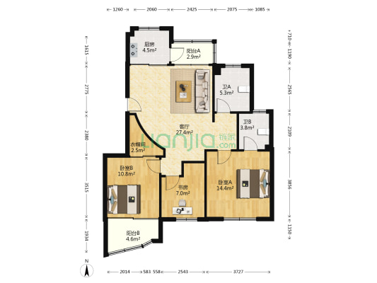 华庭公寓北区 3室1厅2卫 106平方