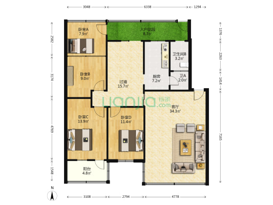 榴苑五街 4室1厅2卫 122平方