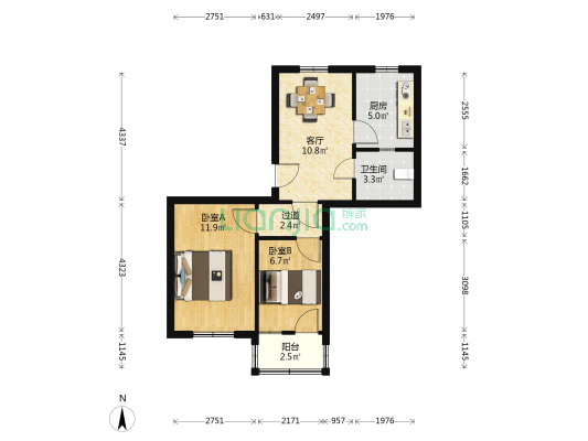 东关西巷5号 2室1厅1卫 50平方