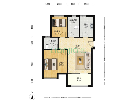 碧桂园浦东星作 2室1厅2卫 79平方