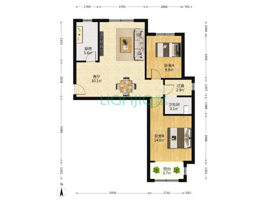 田家庄小区南区 2室1厅1卫 94平方