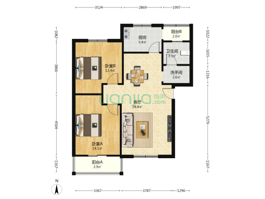 桔园新居 2室1厅2卫 87平方