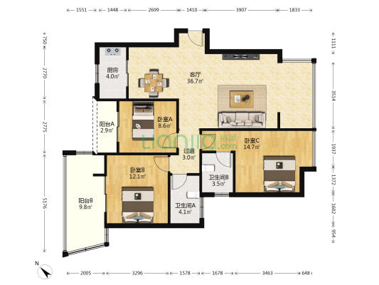 特房五缘尊府 3室1厅2卫 121平方