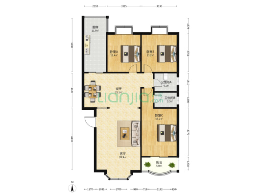邯郸明珠花园D区 3室2厅2卫 147平方