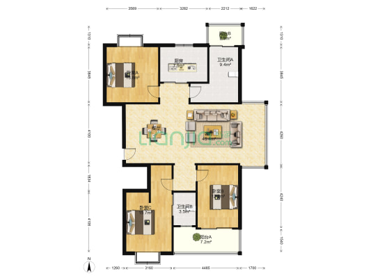 金典怡家 3室1厅2卫 136平方