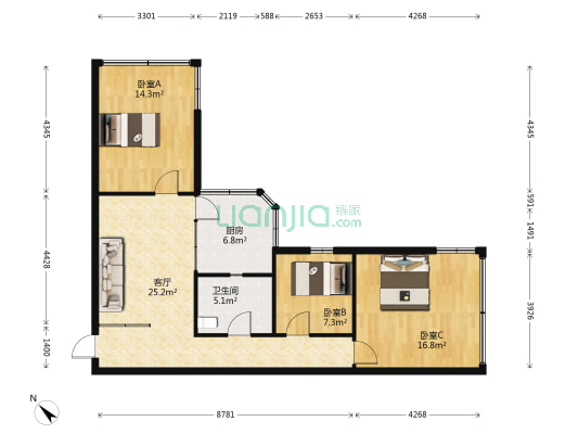 瑞金南路131号 3室1厅1卫 87平方