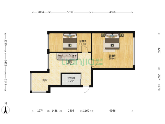 锅炉厂家属小区 2室1厅1卫 69平方