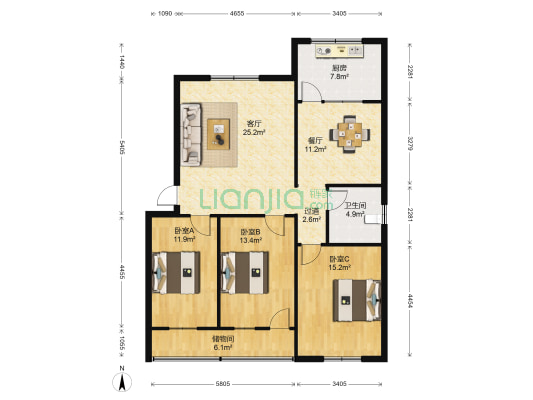 许昌市职业中专西家属院 3室2厅1卫 118平方