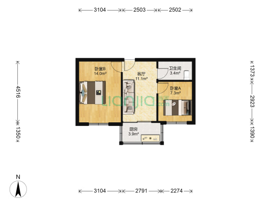 矿机小区 2室1厅1卫 50平方