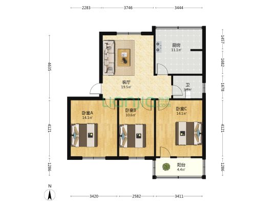 裕丰家属院 3室1厅1卫 89平方