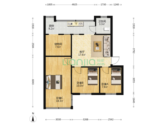 襄樊无线电厂 3室1厅1卫 88平方