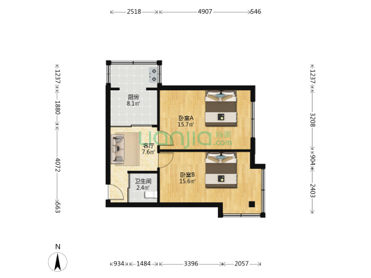 靠山街 2室1厅1卫 58平方