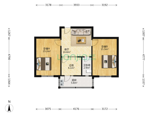 青云里(西青区) 2室1厅1卫 77平方
