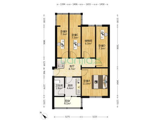 内姜街70号 4室1厅1卫 72平方