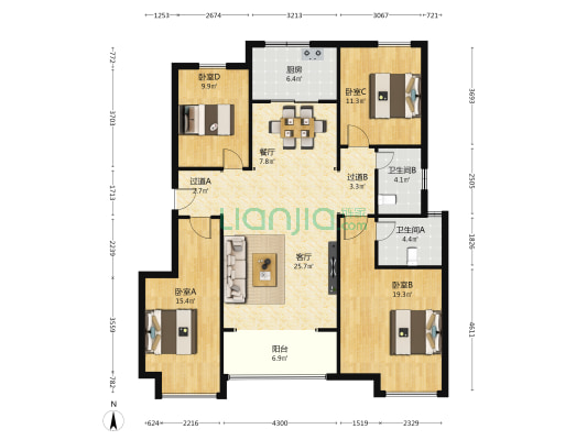 绿地城DK4 4室2厅2卫 140平方
