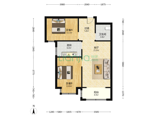翡翠家园 2室1厅1卫 86平方