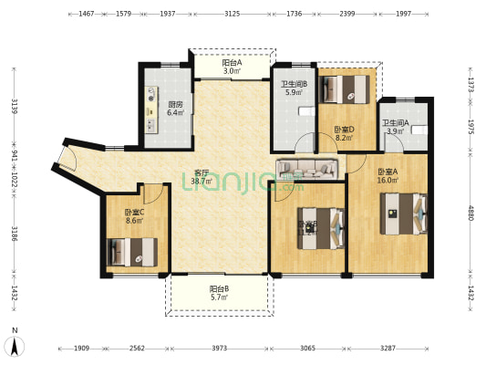 碧桂园天著 4室1厅2卫 127平方