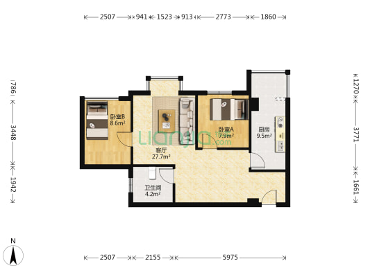 怡景阳光(石家碾东路) 2室1厅1卫 75平方