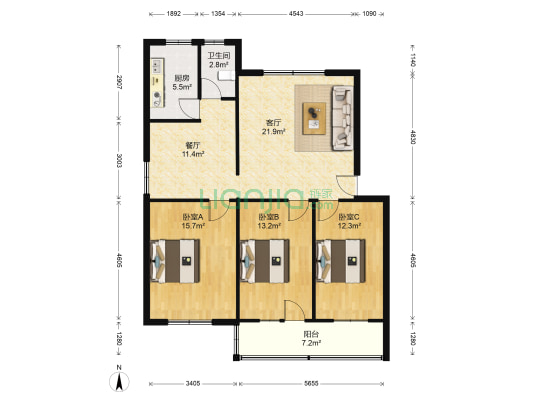 法院家属小区 3室2厅1卫 108平方