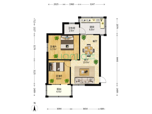 云南省民族事务委员会住宅区 2室1厅1卫 51平方