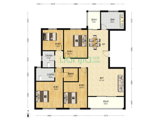 凤凰汇天泽府 4室1厅2卫 175平方