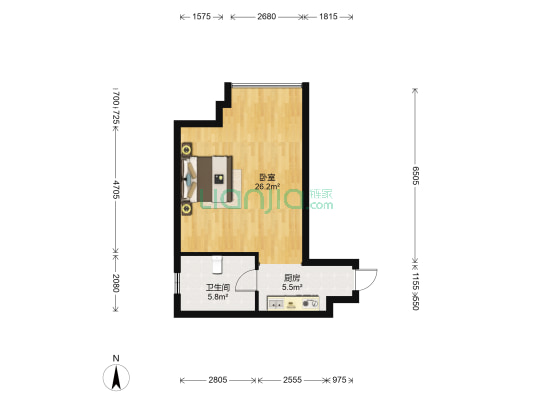 万达晶座 1室0厅1卫 53平方