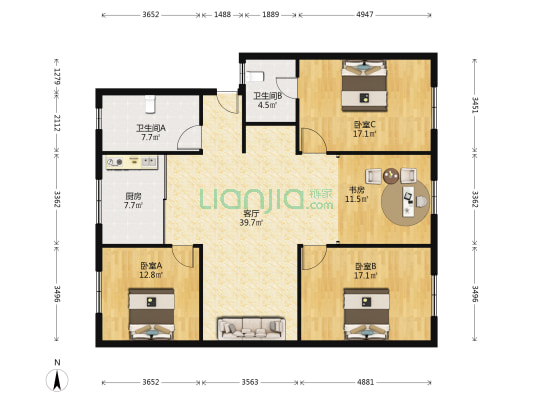 东都商住楼 4室1厅2卫 140平方