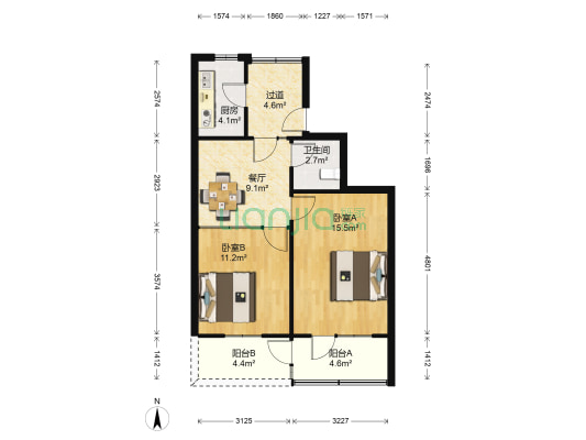 双林路7号院 2室1厅1卫 62平方