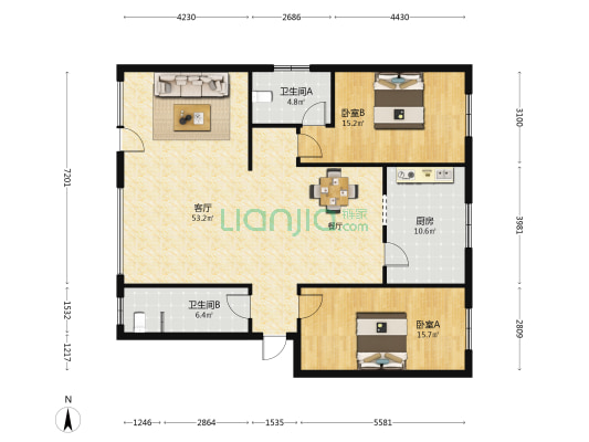 广场南一巷 2室1厅2卫 124平方