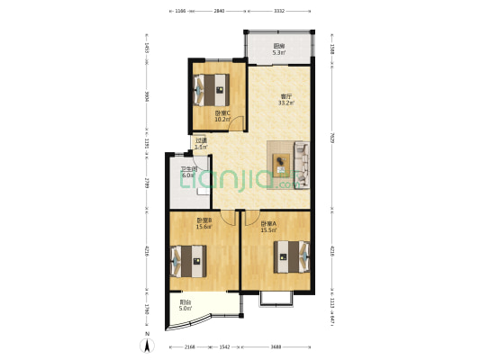 万山府院 3室1厅1卫 111平方